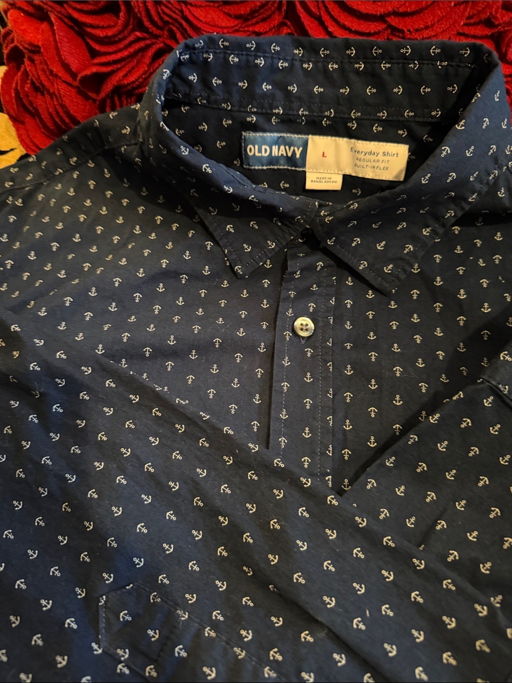 Old Navy Navy Button-Down Shirt with White Anchor Print